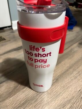 T.J.Maxx White & Red Insulated Travel Tumbler with Handle